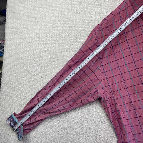 Au Noir Pink Dress Button Down Shirt Geometric Grid Watercolor Design Men Sz 7 - Picture 11 of 15